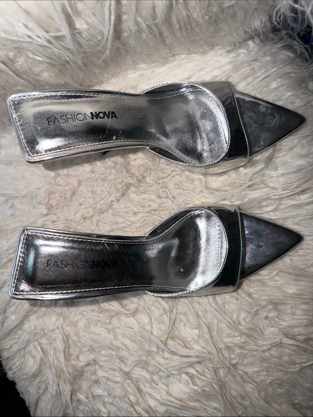 Fashion Nova Silver Metallic Pointed Toe Slide Heels - Picture 4 of 6